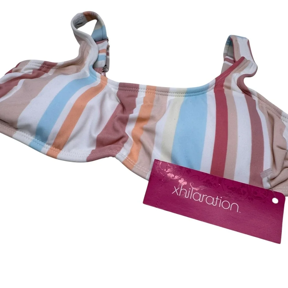 Xhilaration Women's Striped Bikini Top Size S‎ Coral Peach Blue White